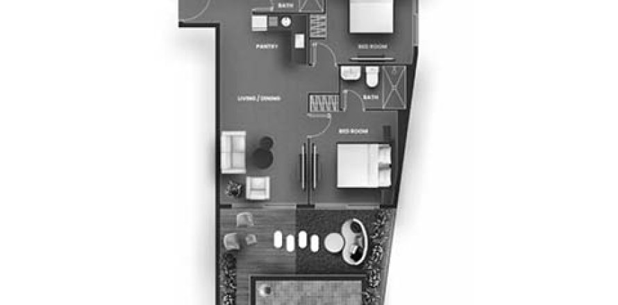 2 غرف نوم شقة مخطط الطابق «2BR-6» في VINCITORE AQUA DIMORE