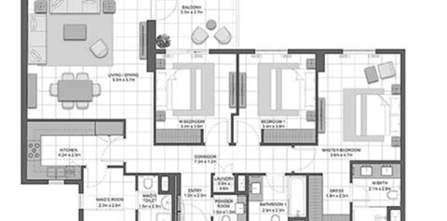 3 غرف نوم شقة في CRYSTAL RESIDENCES Maryam Island, الإمارات العربية المتحدة رقم 97835