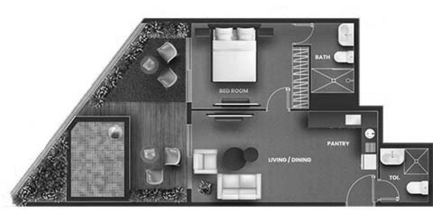 1 غرف نوم شقة مخطط الطابق «1BR-3» في VINCITORE AQUA DIMORE