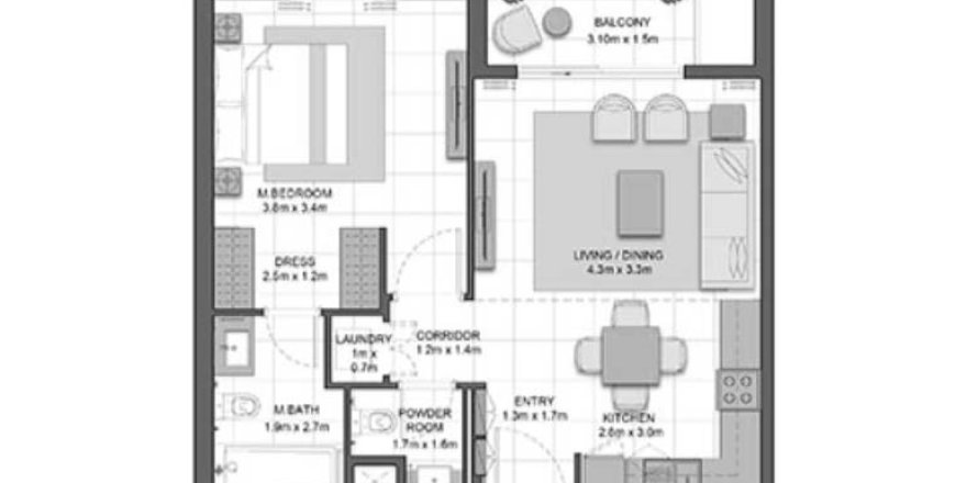 1 غرف نوم شقة مخطط الطابق «1BR-1» في CRYSTAL RESIDENCES