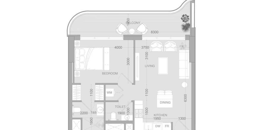 Планировка Квартиры «1BR» с 1 спальней в ЖК ALTA V1EW