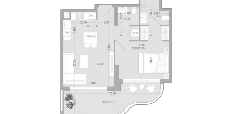 Планировка Квартиры «1BR» с 1 спальней в ЖК ALTA V1EW