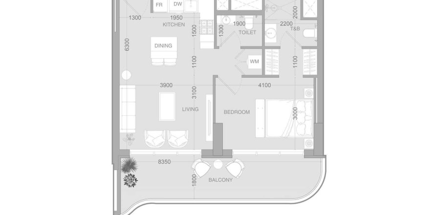 Планировка Квартиры «1BR» с 1 спальней в ЖК ALTA V1EW