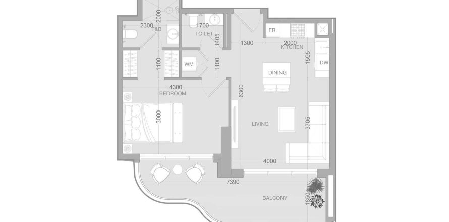 Планировка Квартиры «1BR» с 1 спальней в ЖК ALTA V1EW