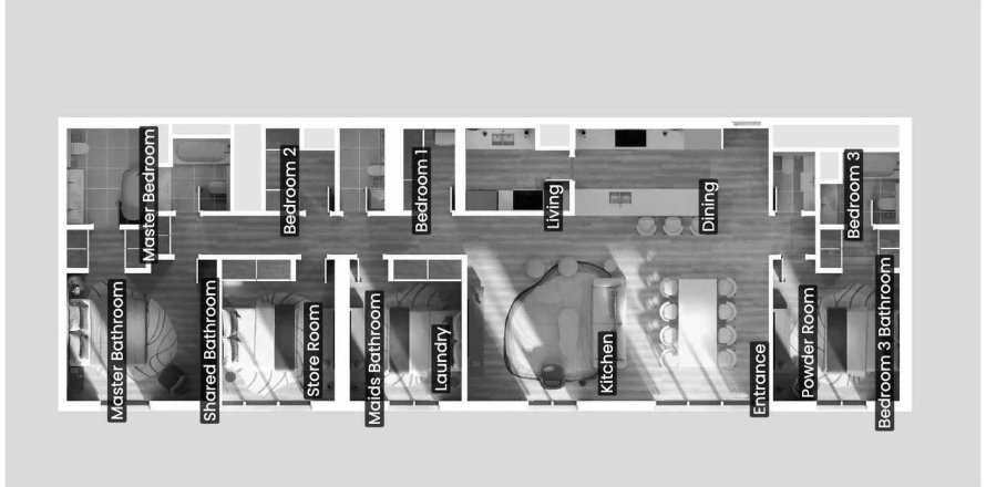 Планировка Квартиры «4BR» с 4 спальнями в ЖК Nikki Beach Residences