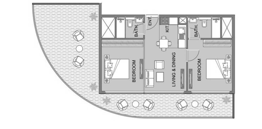 Планировка Квартиры «2BR» с 2 спальнями в ЖК Colibri Views

