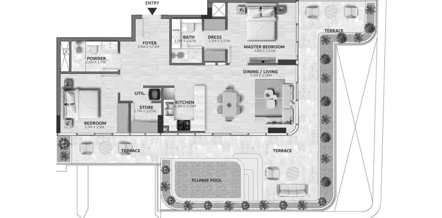 Квартира с 2 спальнями в Vedaire Residences, Meydan, ОАЭ №99259
