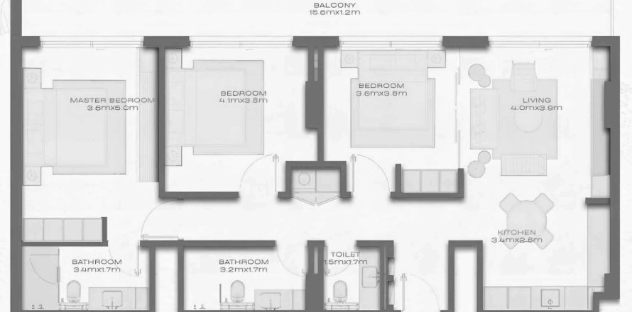 Планировка Квартиры «3BR» с 3 спальнями в ЖК Avenew 888