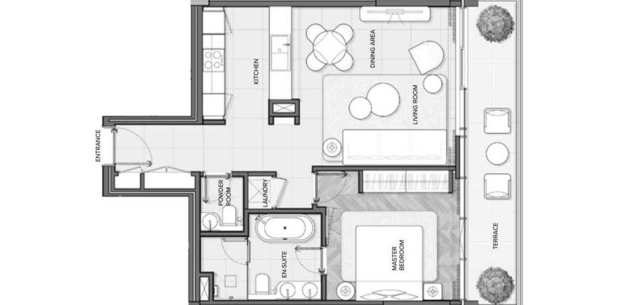Планировка Квартиры «1BR» с 1 спальней в ЖК Residences Du Port