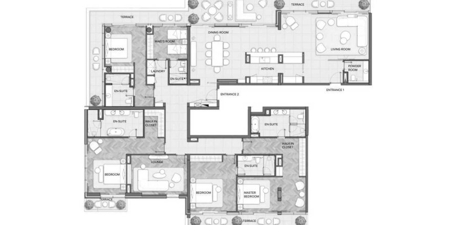 Планировка Квартиры «4BR» с 4 спальнями в ЖК Residences Du Port