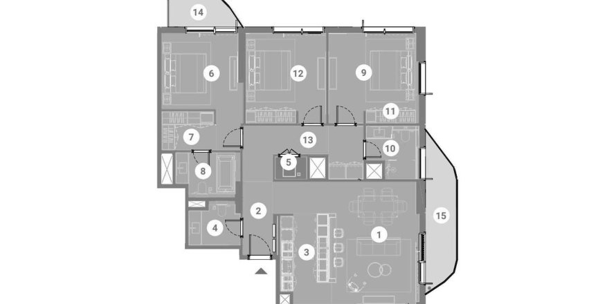 3 bedrooms Apartment floor plan «3BR» in Takaya Symphony