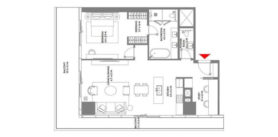 1 chambre Appartement plan d'étage «1BR», W Residences Dubai Harbour