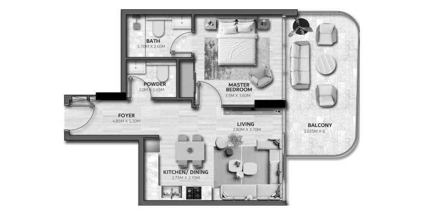 Квартира с 1 спальней в Vedaire Residences, Meydan, ОАЭ №99256