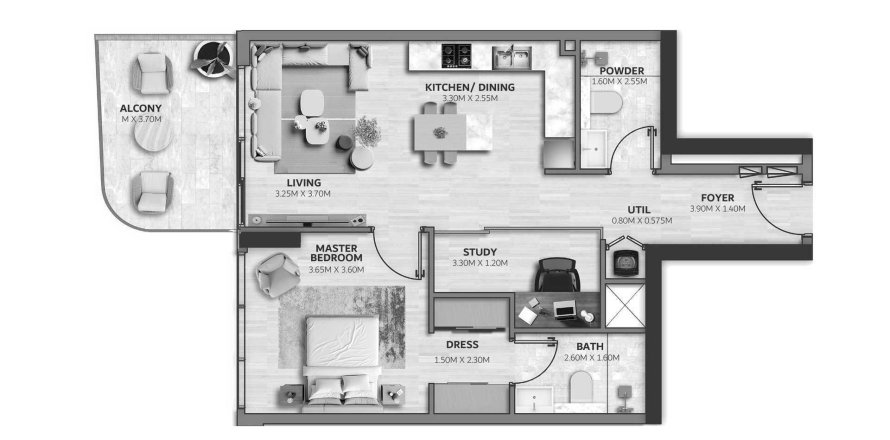 Квартира с 1 спальней в Vedaire Residences, Meydan, ОАЭ №99257
