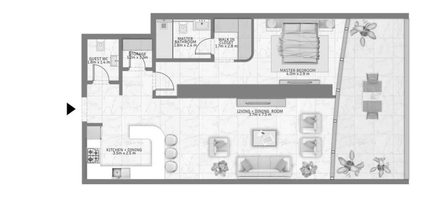 1 dormitorio Apartment plano «1BR», AL HABTOOR TOWER