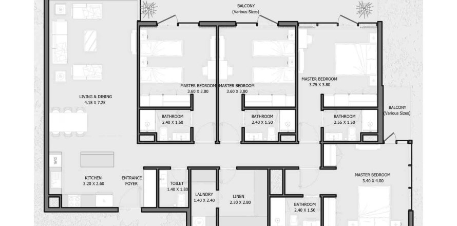 4 bedrooms Apartment floor plan «TYPE A» in VERDANA 7
