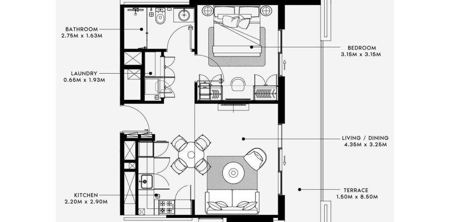 Планировка Квартиры «1BR» с 1 спальней в ЖК BEACH OASIS 2