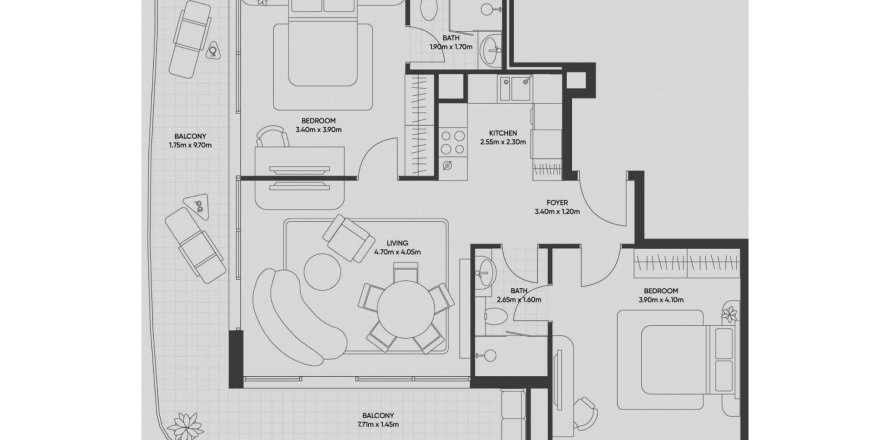 2 bedrooms Apartment floor plan «2BR» in Olivia Gardens Residence