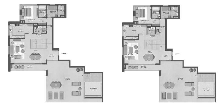 Планировка Квартиры «3BR» с 3 спальнями в ЖК Distrikt