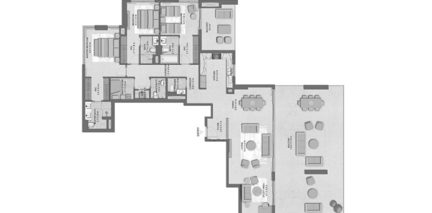 Планировка Квартиры «3BR» с 3 спальнями в ЖК Distrikt