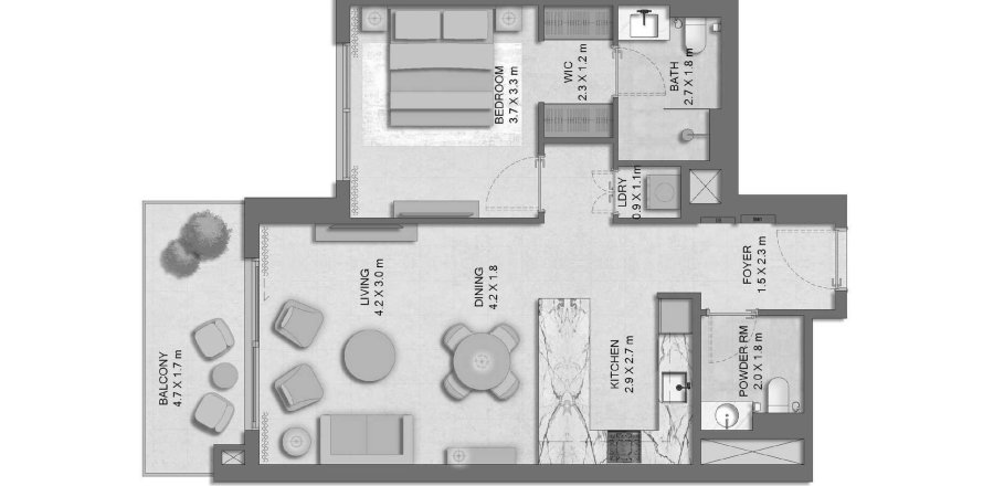 Планировка Квартиры «1BR» с 1 спальней в ЖК Distrikt