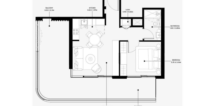 Планировка Квартиры «1BR» с 1 спальней в ЖК Azizi Sakandar