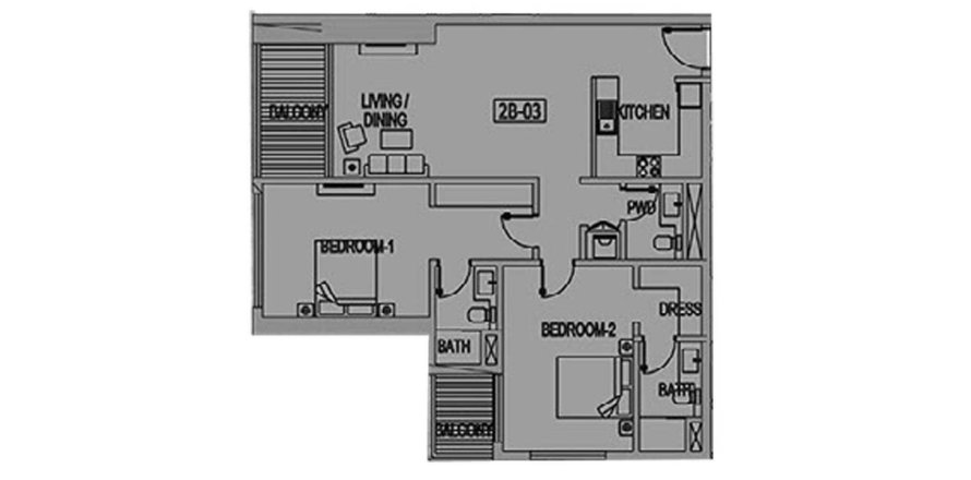 2 bedrooms Apartment floor plan «2BR» in Jade Tower
