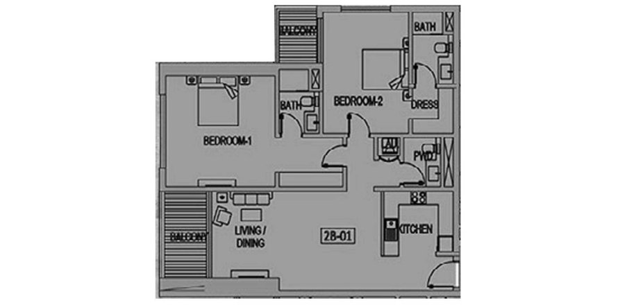2 bedrooms Apartment floor plan «2BR» in Jade Tower