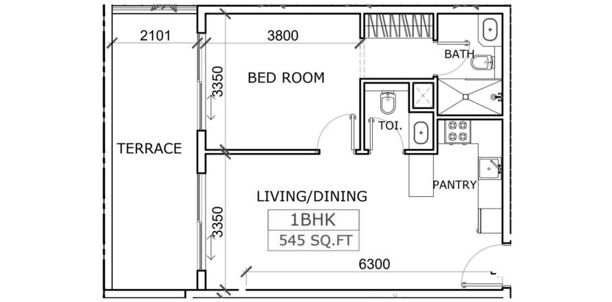 Планировка Квартиры «1BR» с 1 спальней в ЖК Coventry Curves