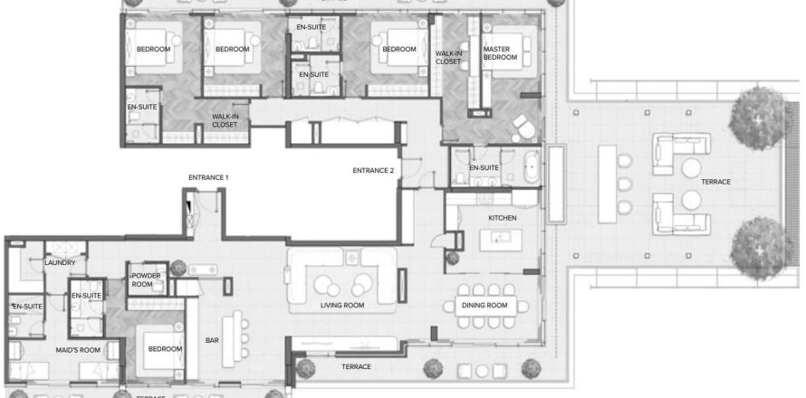 Планировка Пентхауса «PENTHOUSE 5BR» с 5 спальнями в ЖК Residences Du Port