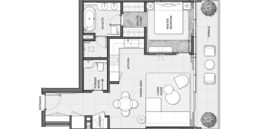 Планировка Квартиры «1BR» с 1 спальней в ЖК Residences Du Port