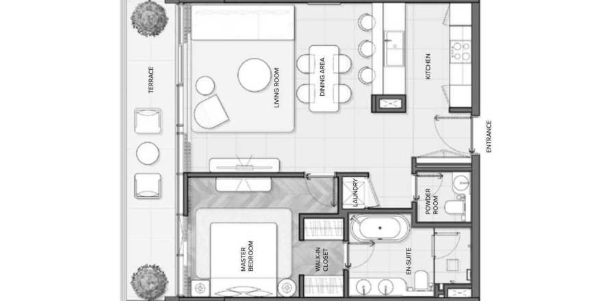 Планировка Квартиры «1BR» с 1 спальней в ЖК Residences Du Port
