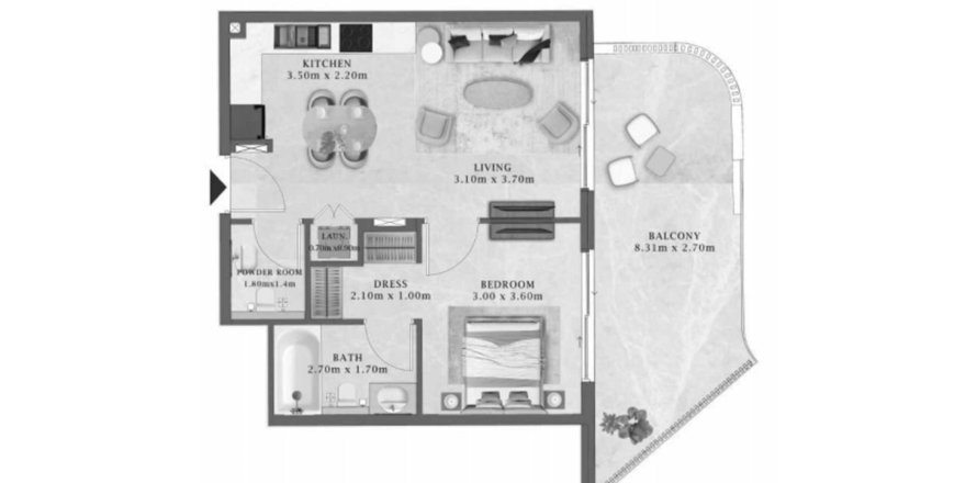 1 bedroom Apartment floor plan «1BR» in Arthouse Residences