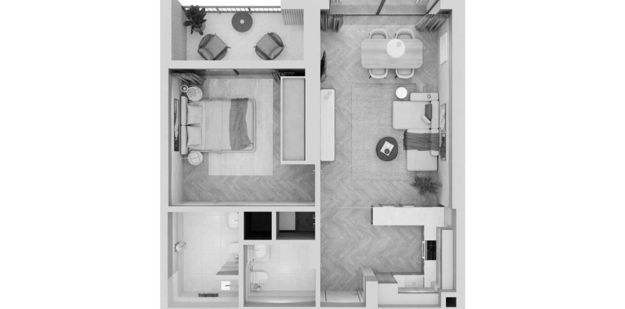 1 bedroom Apartment floor plan «1BR» in Arisha Terraces