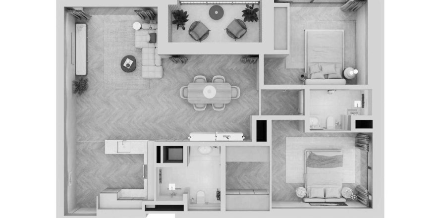 2 bedrooms Apartment floor plan «2BR» in Arisha Terraces